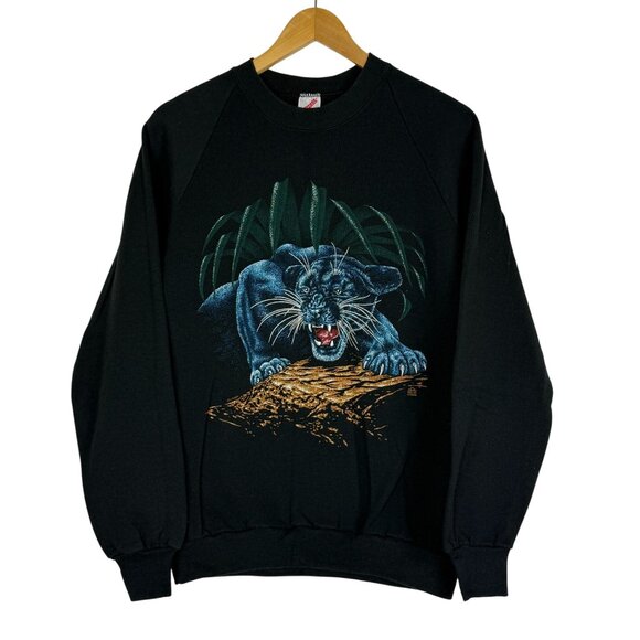Tops - Vtg 90s LSJ Sportswear Black Panther Graphic Sweatshirt Large Wildlife USA
